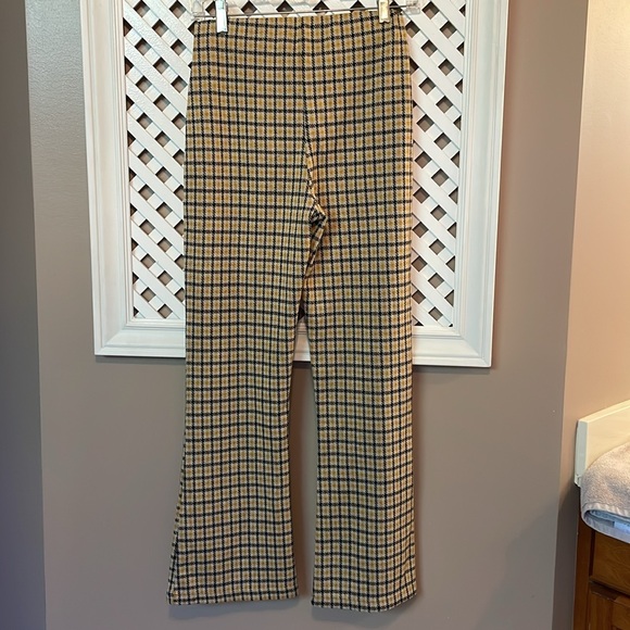 Urban outfitters cara high waist knit houndstooth slip-on pants yellow medium - Picture 4 of 7